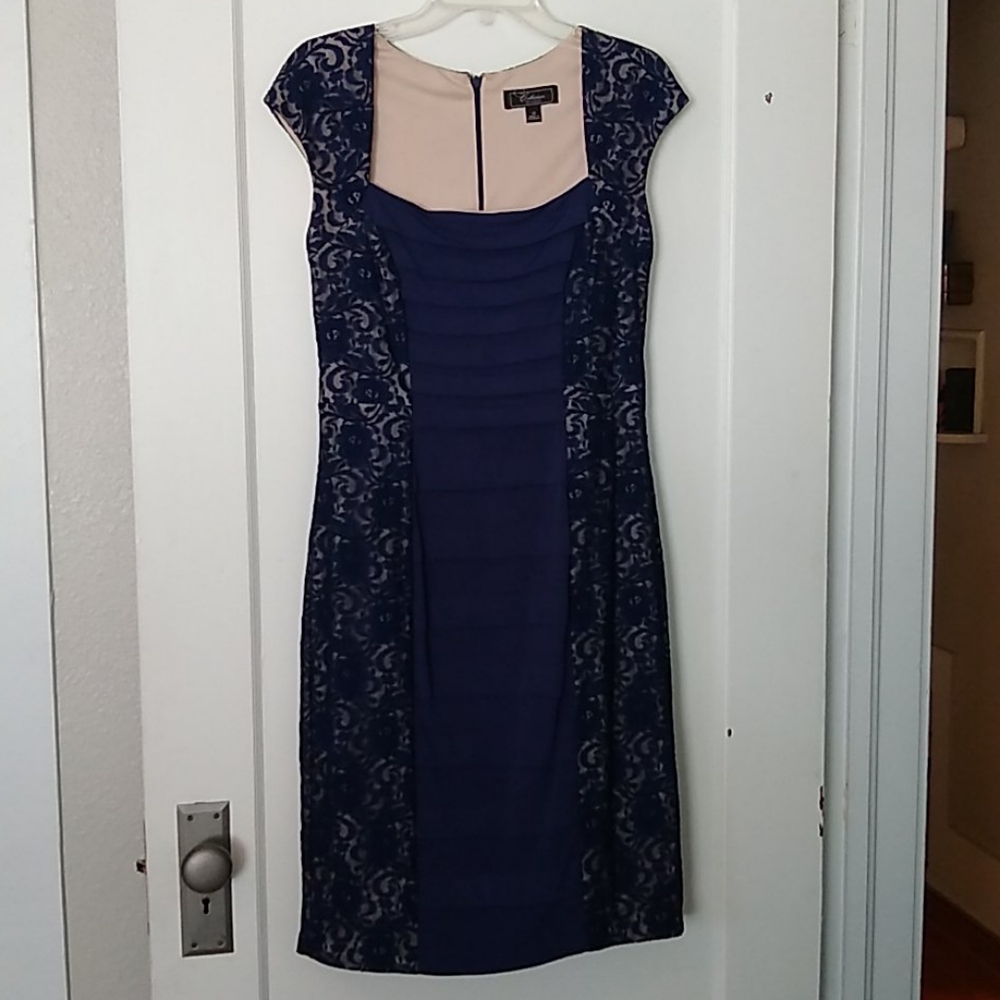 Dressbarn navy lace overlay bodycon formal dress